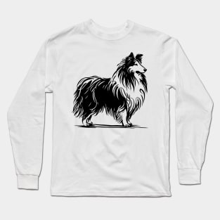 Stick figure sheltie dog in black ink Long Sleeve T-Shirt